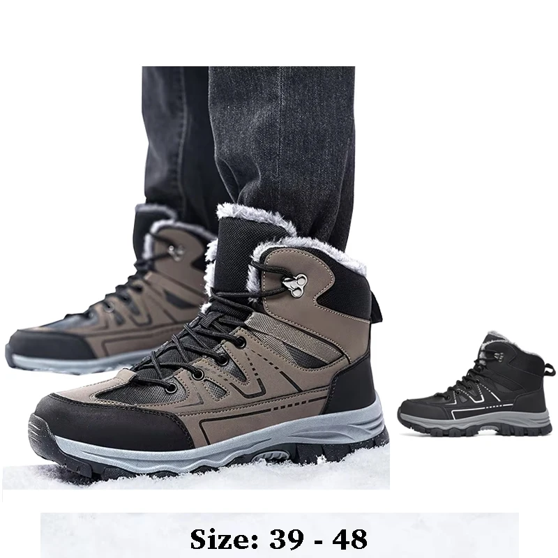 

Высококачественные кожаные зимние ботинки длиной до щиколотки для мужчин размер 47 48 новинка 2024 года зимняя уличная походная горная обувь черного и коричневого цветов