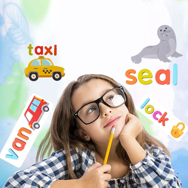 لعبة ألغاز الكلمات الإملائية، بطاقات الأبجدية الإنجليزية الخشبية، وسائل تعليمية لرياض الأطفال، لعبة تعليم مونتيسوري للأطفال