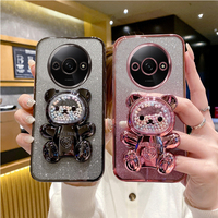 A 3 Glitter Bling Bear Silicone Phone Holder Case On For Xiaomi Redmi A3 4G RedmiA3 Girl Woman Stand Back Cover