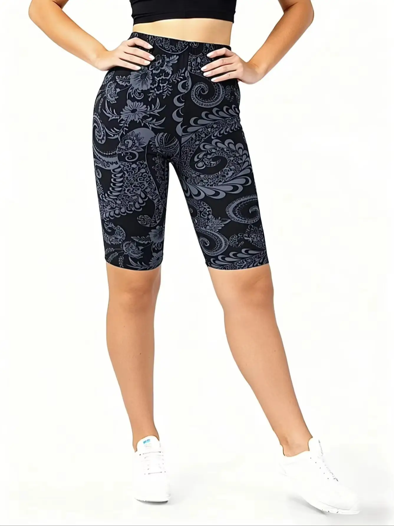 AliExpress NONE Retro Cashew Flower Print Leggings Stretchy Comfortable Cycling Shorts Yoga Fitness Five Fen Pants Versatile Everyday Tight