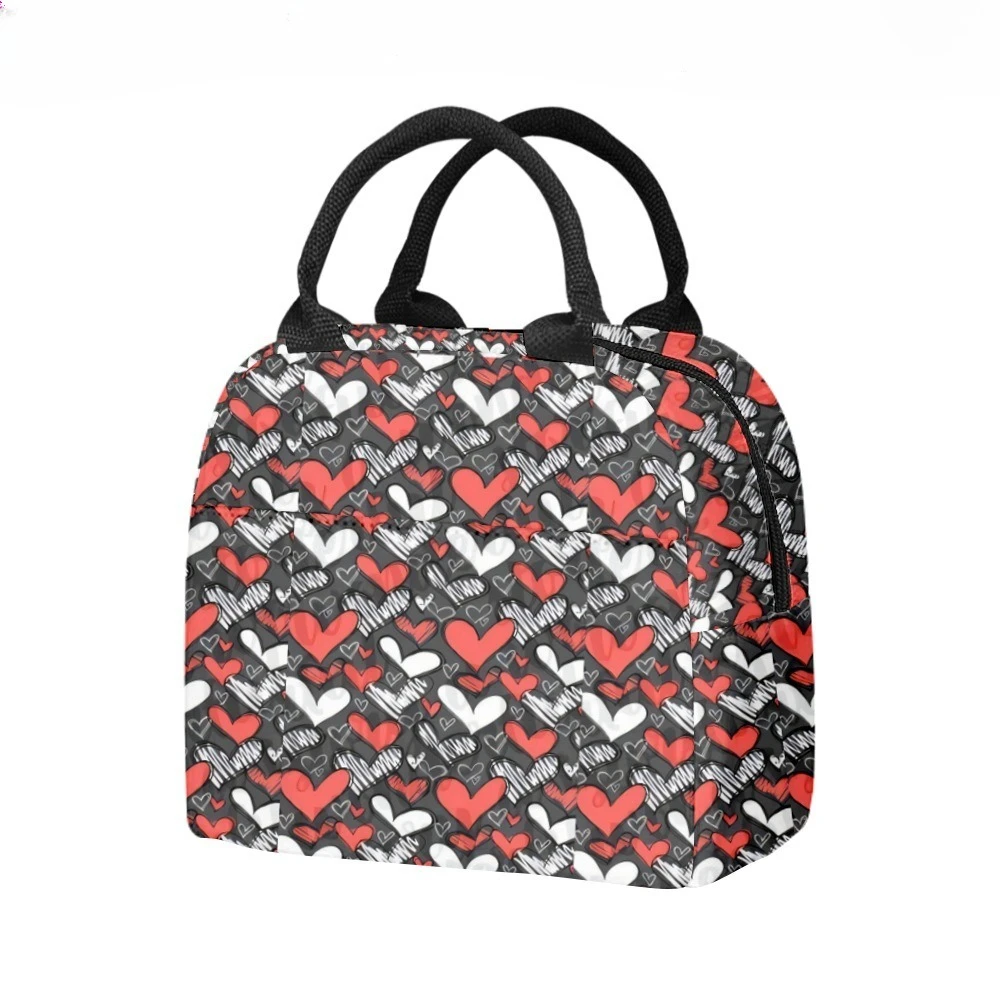 Amor vermelho cores corações isolado almoço saco bolso lateral à prova dwaterproof água reutilizável escritório fácil limpo design para trabalho escola piqueniques