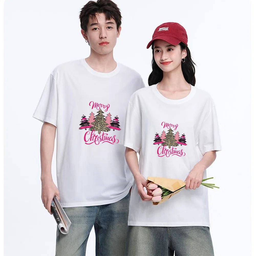 Merry Christmas Leopard Tree Printed T Shirt Breathable Fabric S-XXL Personalized Custom Aesthetic Graphic Top Unisex Fit Casual