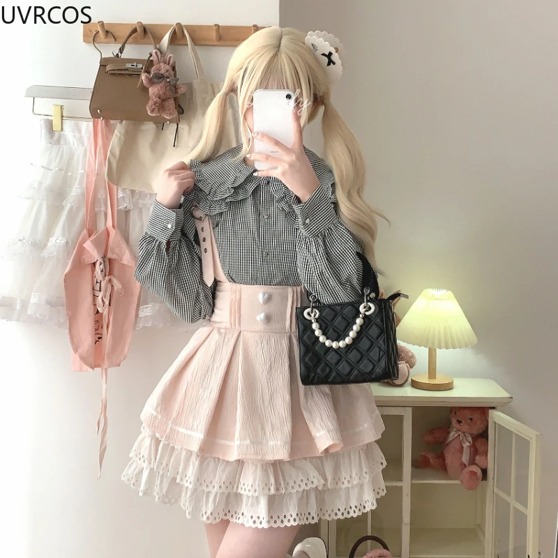 Japanese Gothic Style Lolita Cake Skirt Women Chic Love Button Jacquard Bowknot Short Suspender Skirts Punk Y2k Party Mini Skirt