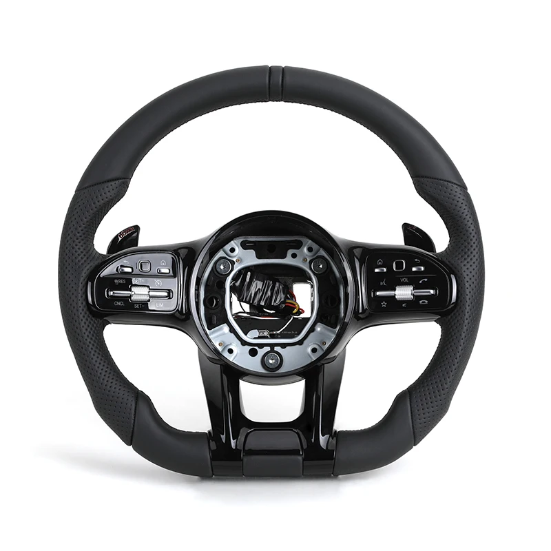 

With Piano Black Trim Half Perforated Leather Steering Wheel For Mercedes Benz A Class W169 W176 W177 GLA45 X156 GLS X167 W205