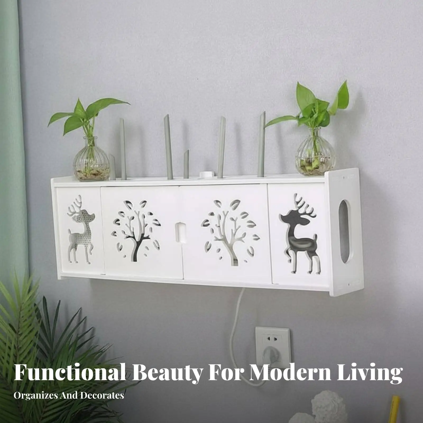 Wood Plastic Panel Wall Shelf Floating Mounted Display Rack Storage Shelving for Entryway Bathroom Living Room Decor