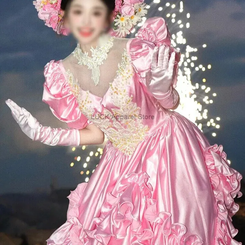 

Розовое атласное легкое свадебное платье Ностальгическое платье принцессы на выходе, тематическое платье для фотостудии для взрослых