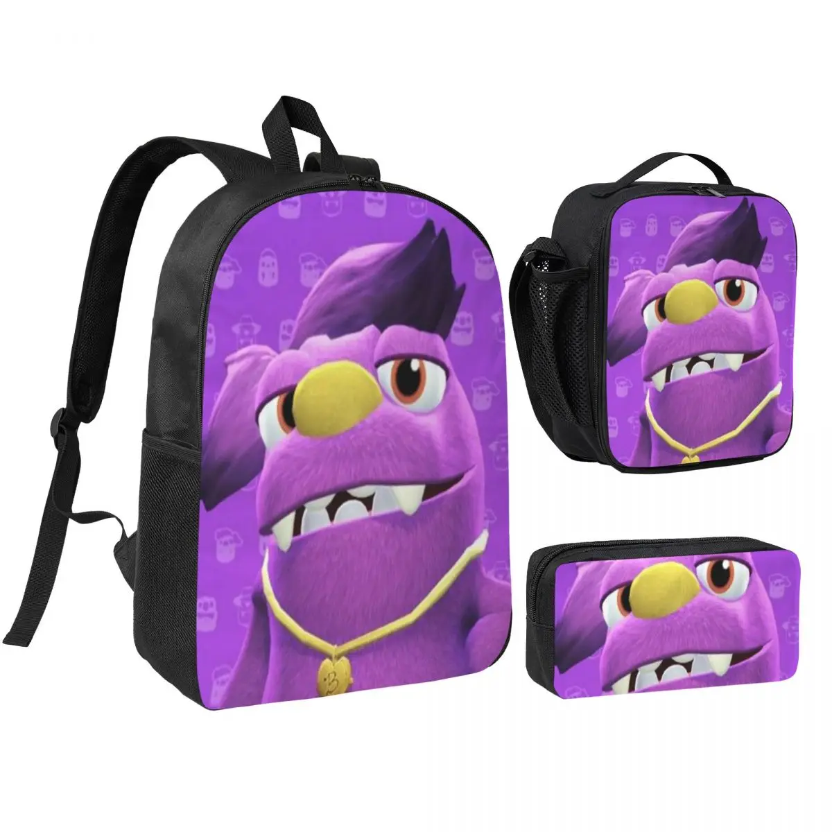 Bugsnax Backpack Lunch Box Pen Bags for Boys Girls Backpacks Large Capacity Schoolbag Bookbag Set