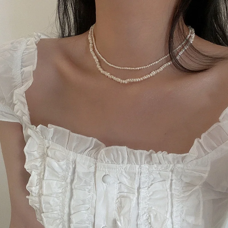 Minar Multiple French Natural Freshwater Pearl Necklace for Women Elegant Irregular Pearls Chokers Necklaces Wedding Jewelry