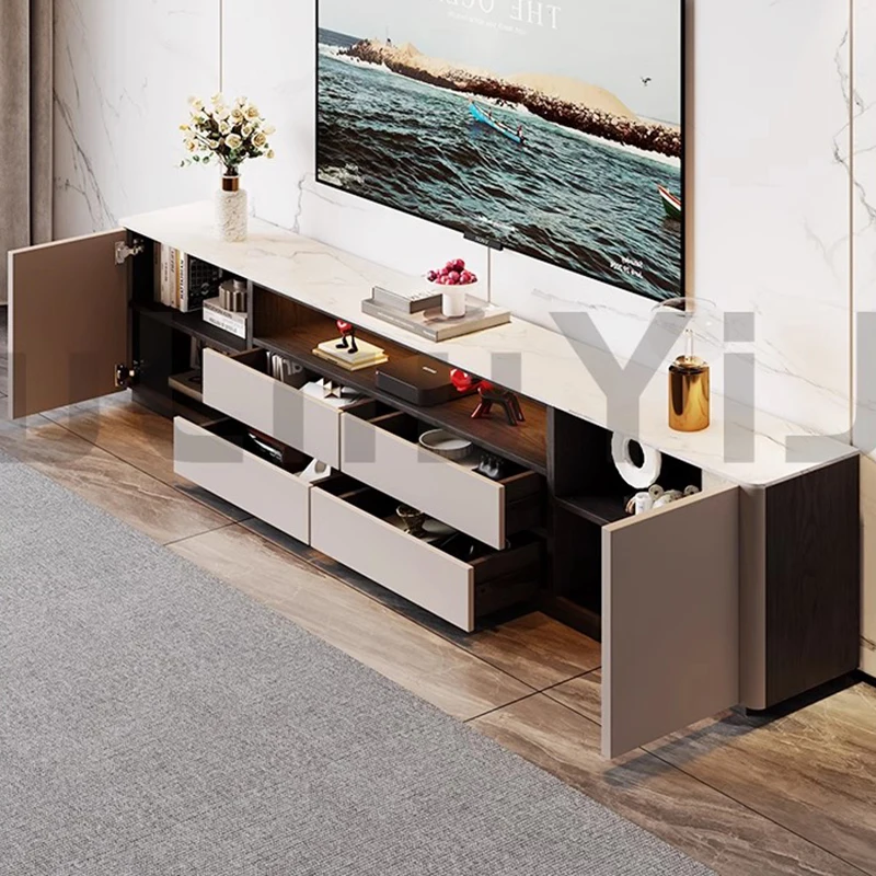 Meja TV Kayu Modern untuk Ruang Tamu, Meja TV Universal Desainer dengan Laci Mewah, Furnitur Trendy untuk Penyimpanan