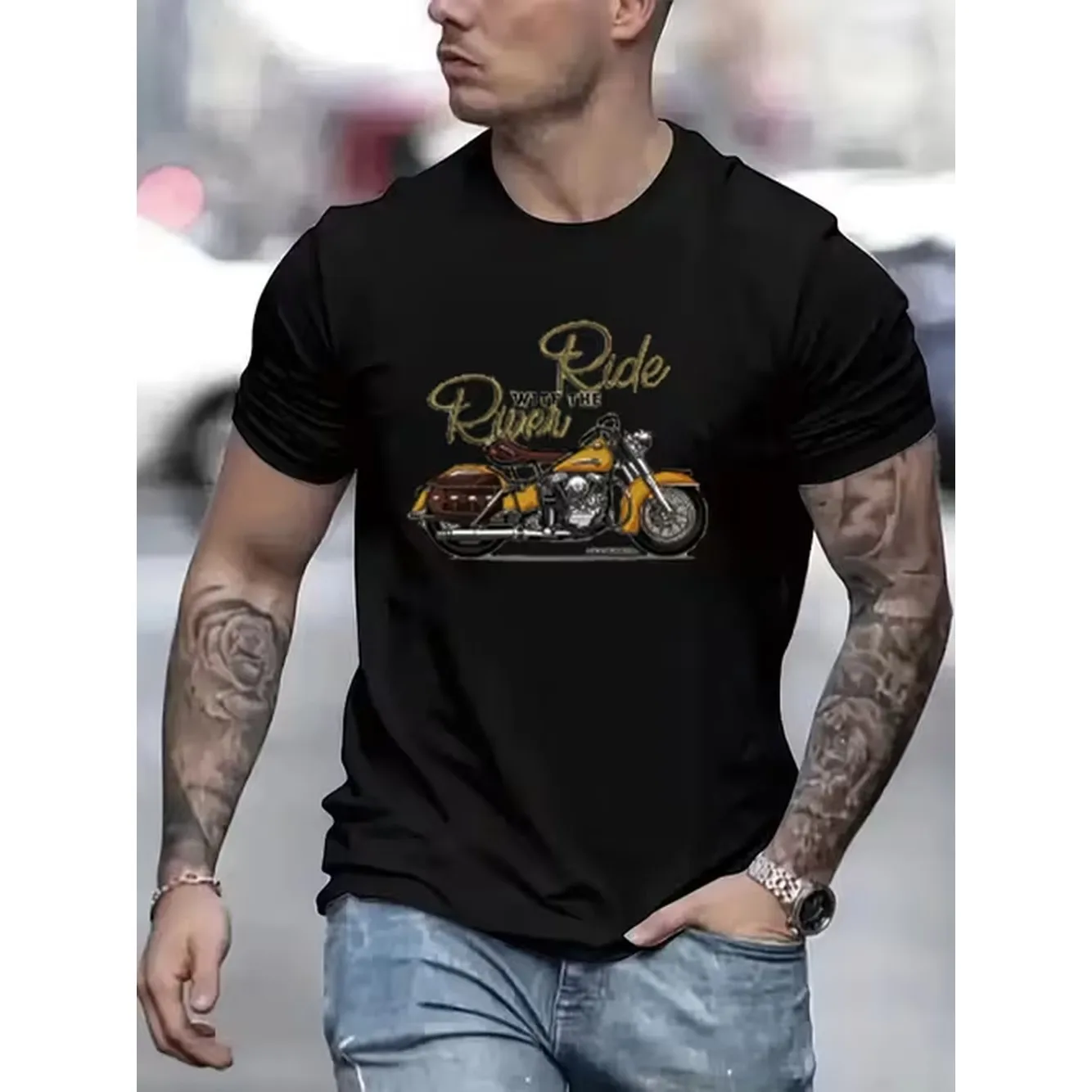 Mens Tshirt Comfortable Crew Neck Casual Cotton Soft Breathable Top Menswear Tshirt Streetwear Cotton Fabric Trendy Letter Print