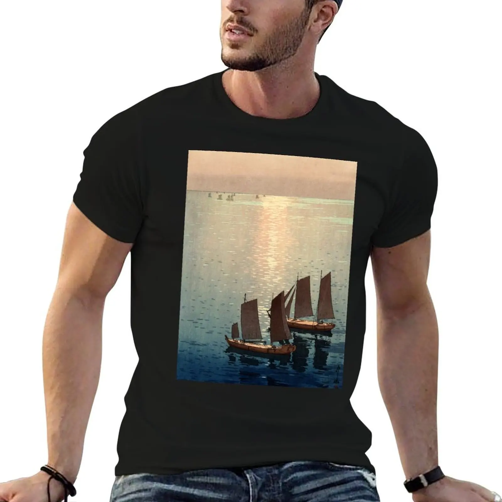 

The sparkling Sea by Yoshida Hiroshi T-Shirt t shirt man luxury printed t shirts for man men t shirt cotton 100% T-shirt