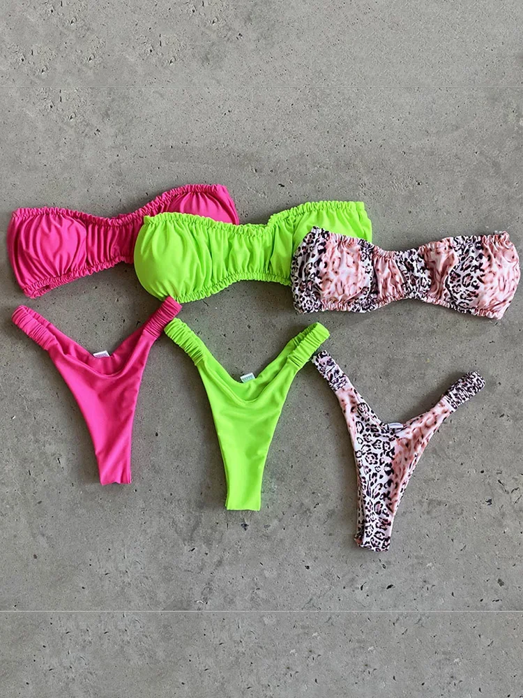 Bikini de microtanga extremo de corte alto para mujer, traje de baño Bandeau, traje de baño femenino, conjunto de Bikini de dos piezas, traje de
