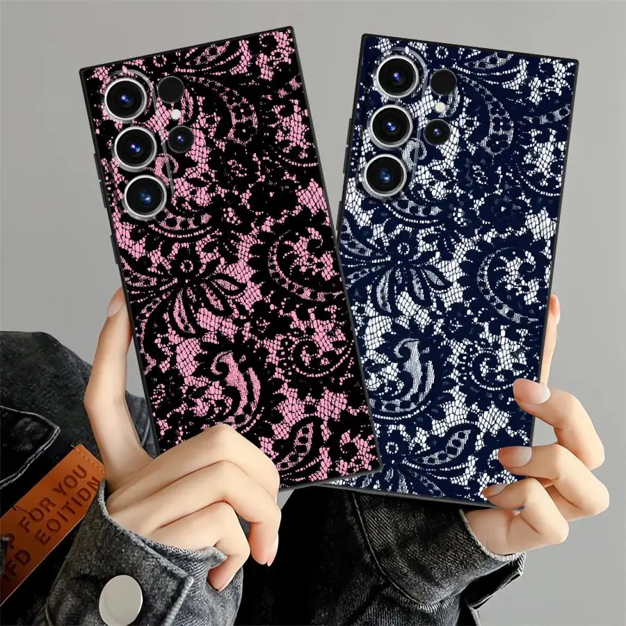 Spitzenmuster Kunst weiche Handyhülle für Samsung Galaxy S9 S10 S26 S23 Ultra S20 S21 FE S24 Plus S25 Edge Note 8 9 10 20