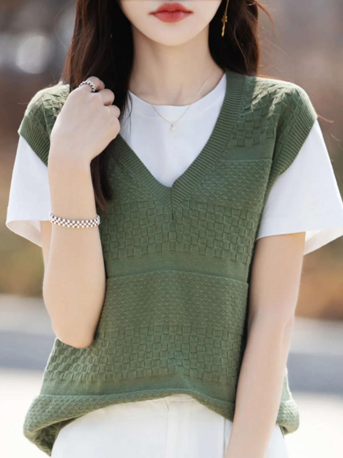 Frühling Sommer Neue Sle Lose frauen Gestrickte Weste Reine Baumwolle Tead V-Ne Svel Oberbekleidung oulder Pad Top Layered weste