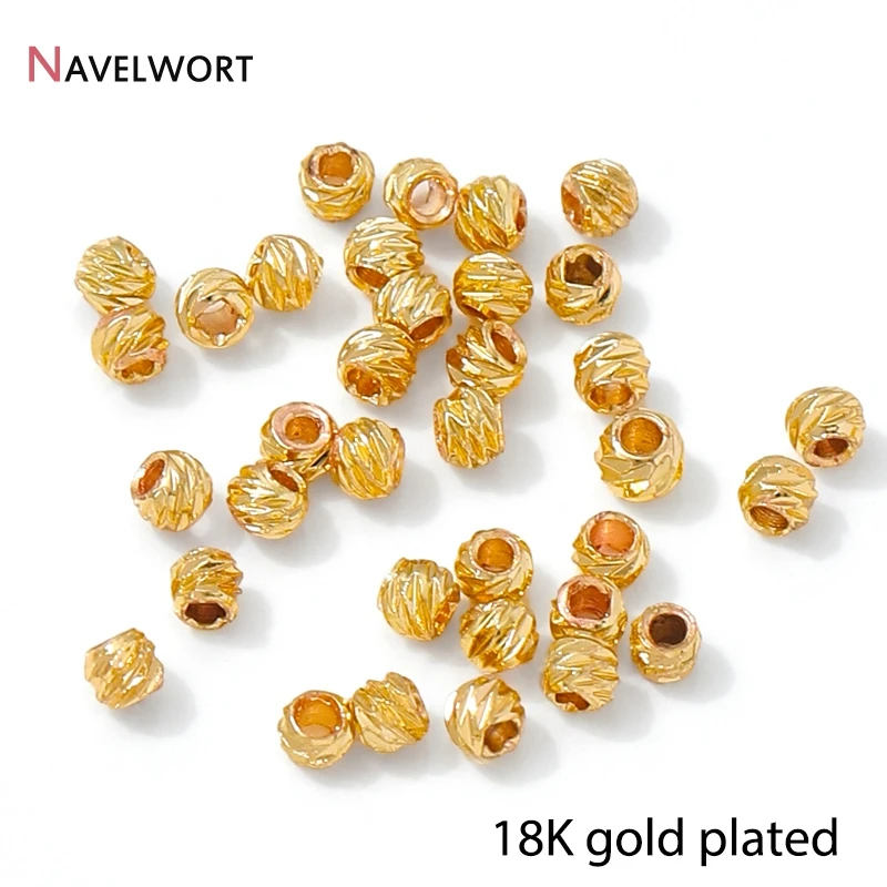 14K/18K Gold Plated Striped Cut Flower Beads,Faceted Ball Spacer Beads For Bracelet Necklace Making Accessories view 3