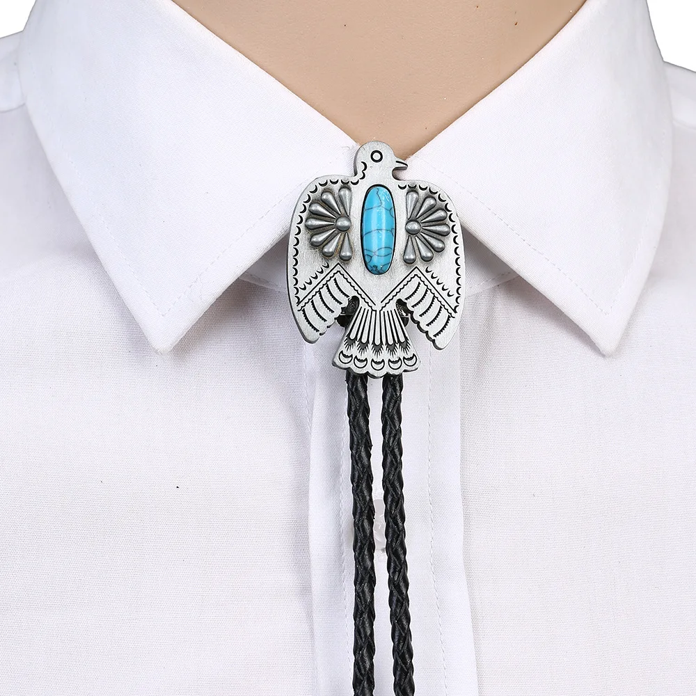 Cheapify Dropshipping West Cowboy Eagle Design Men Bolo Tie Fashion High Quanlity Sapphire Male Shirt Neck Decoration Gifts