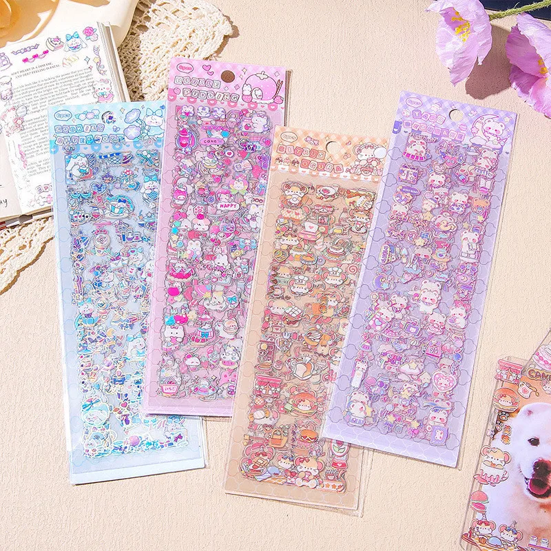 6 Sheets Kawaii Stickers PET Waterproofr DIY Scrapbooking Collage Stationery Decor Junk Journal Aesthetics Sticker