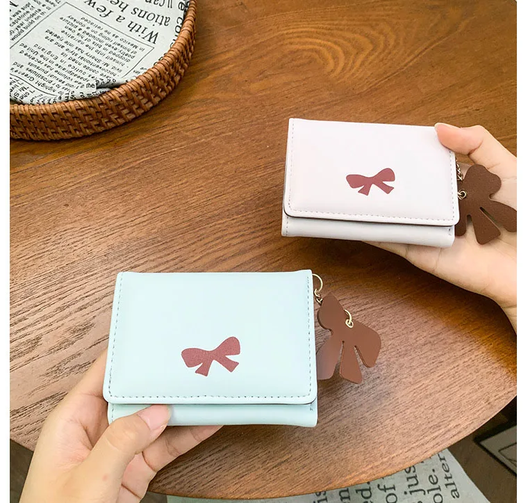 Korean Style Simple Love Bow Short Wallet Female Cute Large Capacity Card Holder Girl Heart Multi-card Slot Document Bag Gift