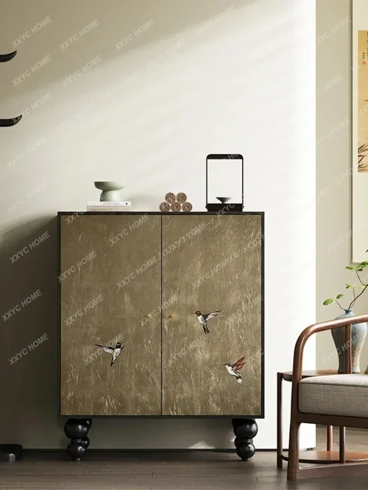 A  New Chinese style medieval style solid wood shoe cabinet entrance integrated multi-functional storage free installation