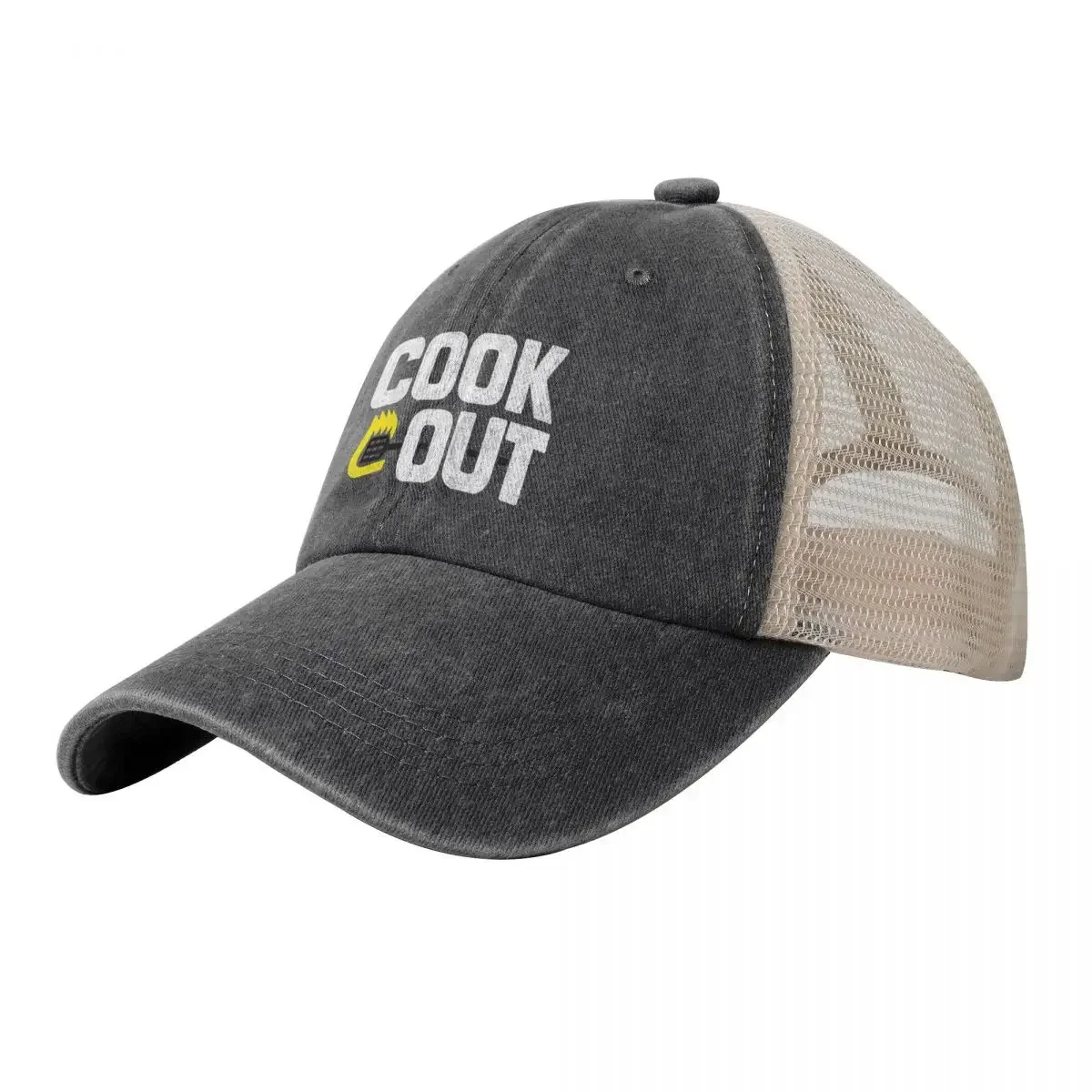 Cookout - Vintage Chalk Texture - White & Black Cowboy Mesh Baseball Cap Big Size Hat black Elegant Women's Hats Men's