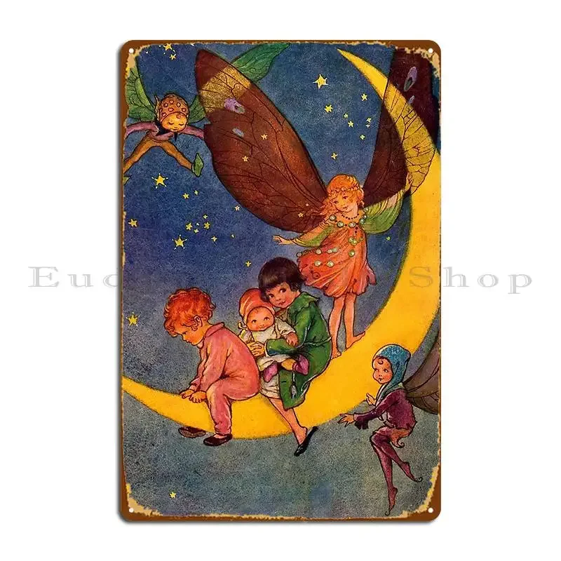 Babies And Fairies On The Moon Florence Anderson Metal Sign Cave Cinema Create Party Club Tin Sign Poster