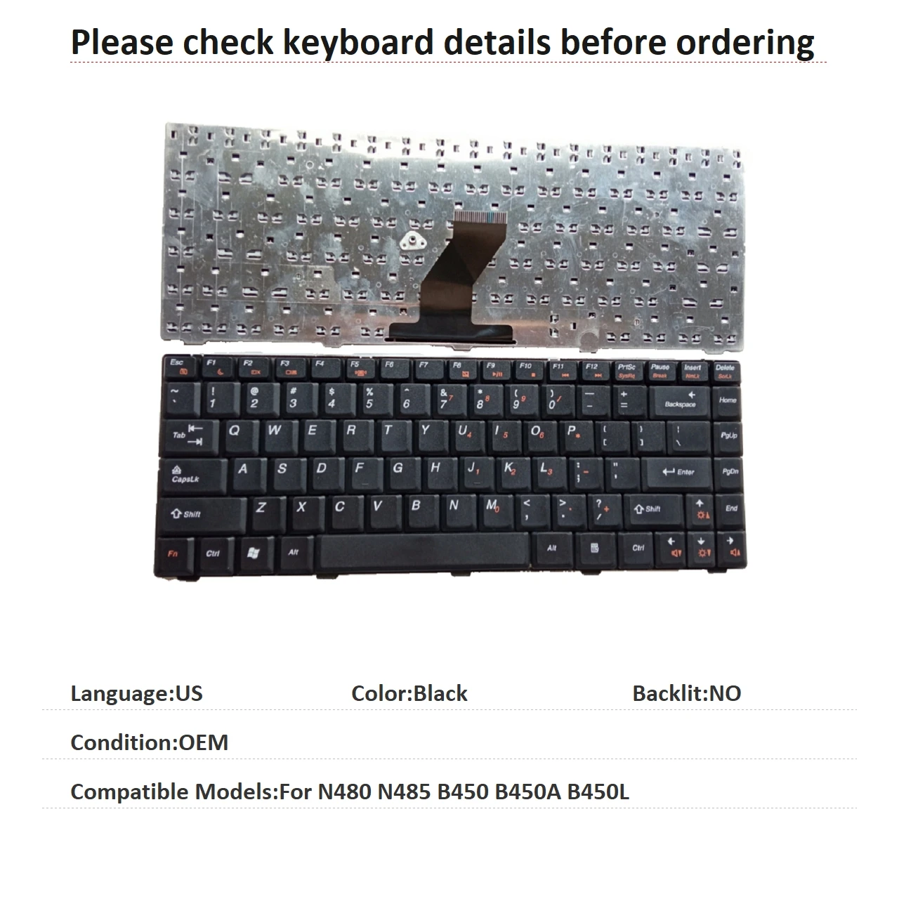 New US Language  Keyboard For Lenovo N480 N485 B450 B450A B450L Notebook PC Replacement Keyboard