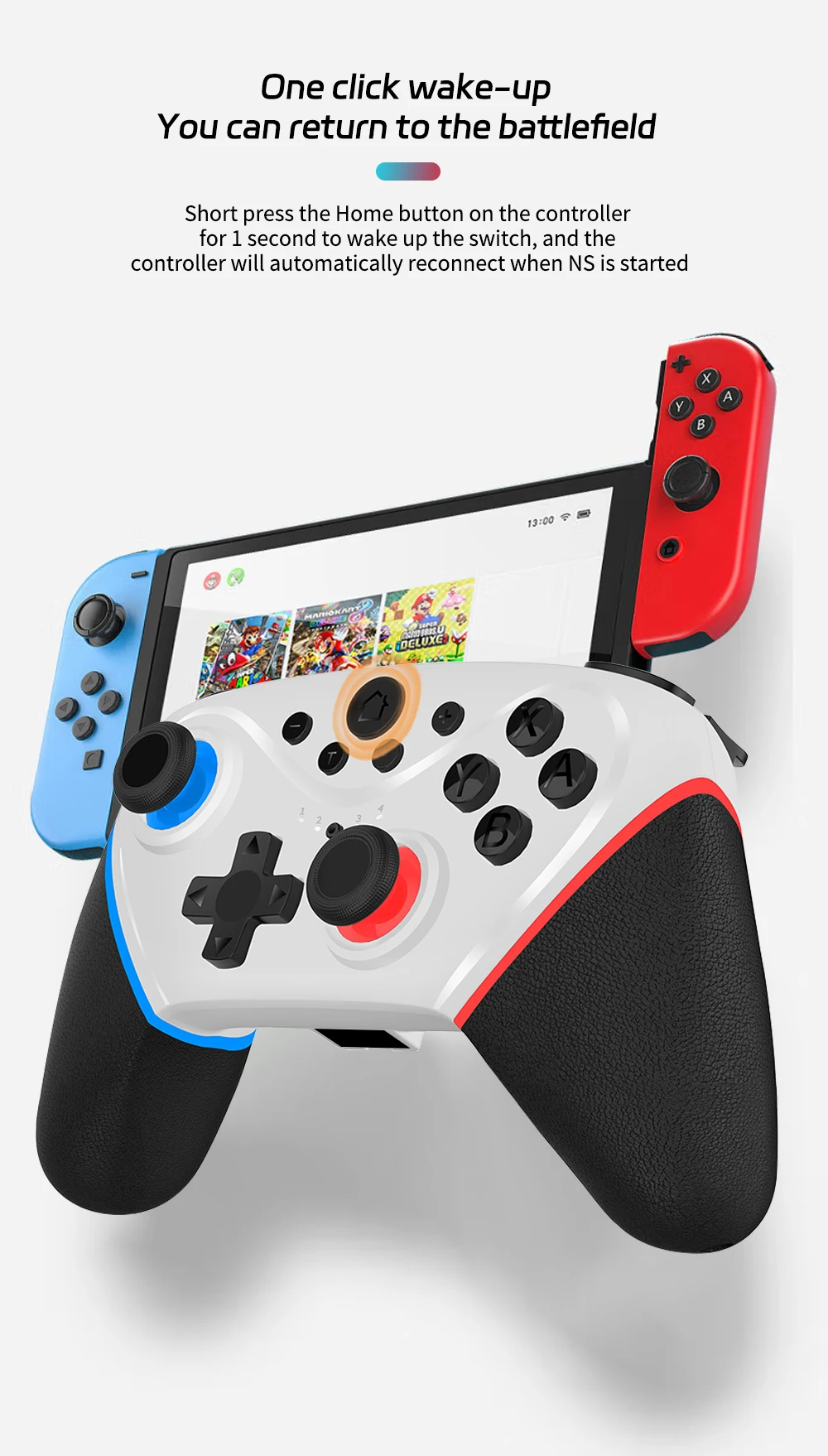 Wireless Switch Controller Compatible with Switch/Lite/OLED Remote Supports Multi-Platform with Turbo, Wake-up Function