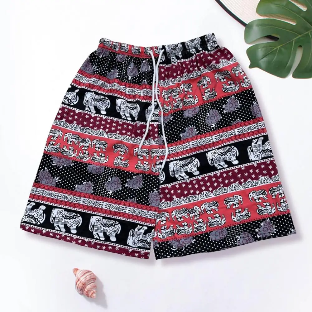 

Thai-Inspired Elephant Print Summer Wide Leg Shorts Women Casual Beach Shorts Drawstring Elastic Waist Shorts with Pockets