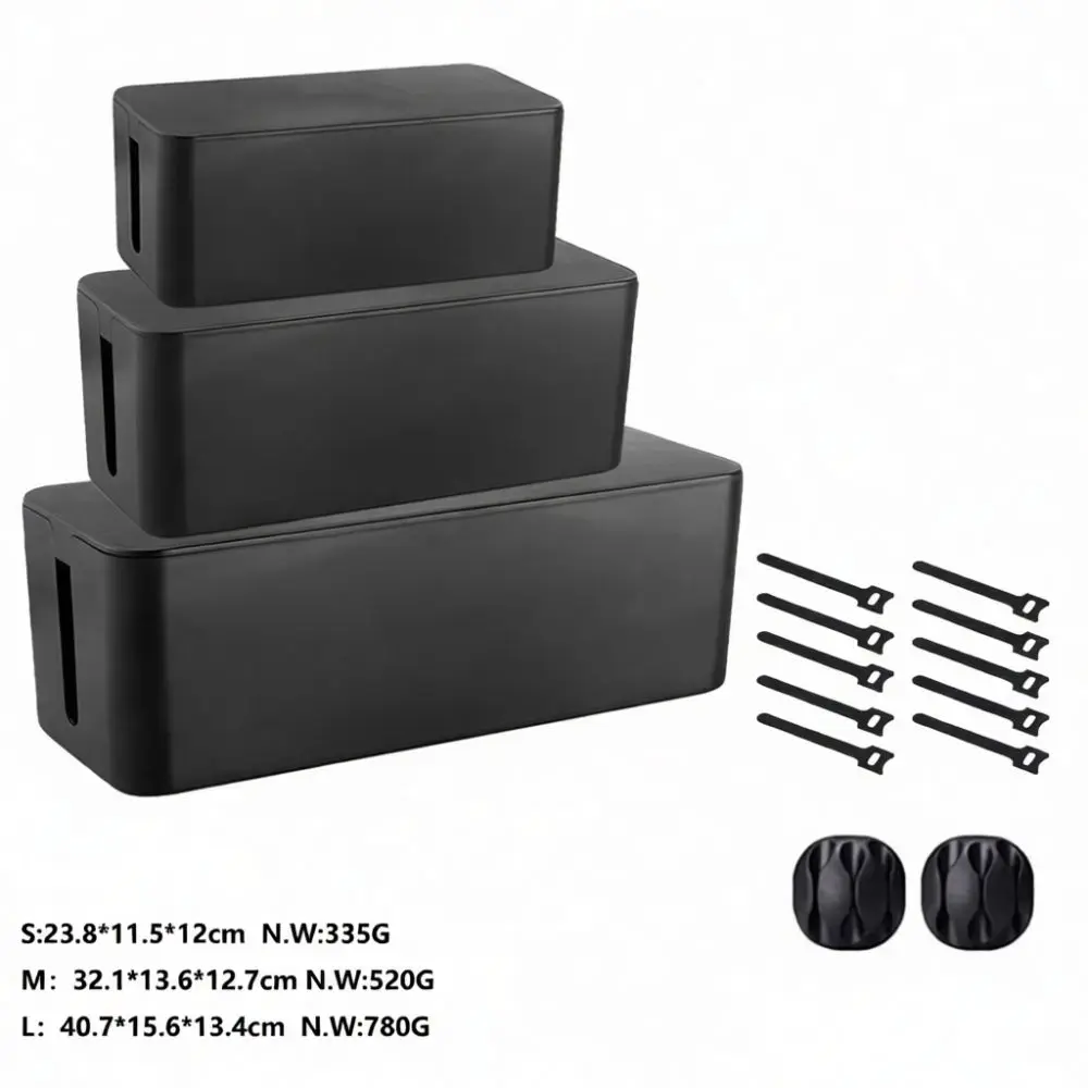 Cable Management Box With Wooden Lid Desktop Cord Organizer Storage Container For Power Strip Desk Wire Hider Concealer