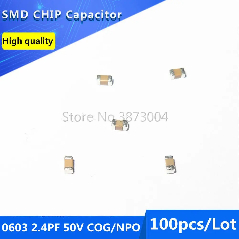 100pcs 0603 2.4PF 50V COG/NPO 0.25% SMD Chip Capacitor