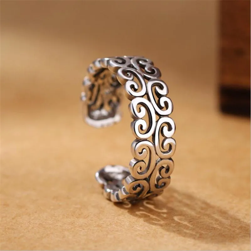 

New Creative Thai Silver Hollow Flower 925 Sterling Silver Jewelry Women Personality Exquisite Gift Opening Rings R166