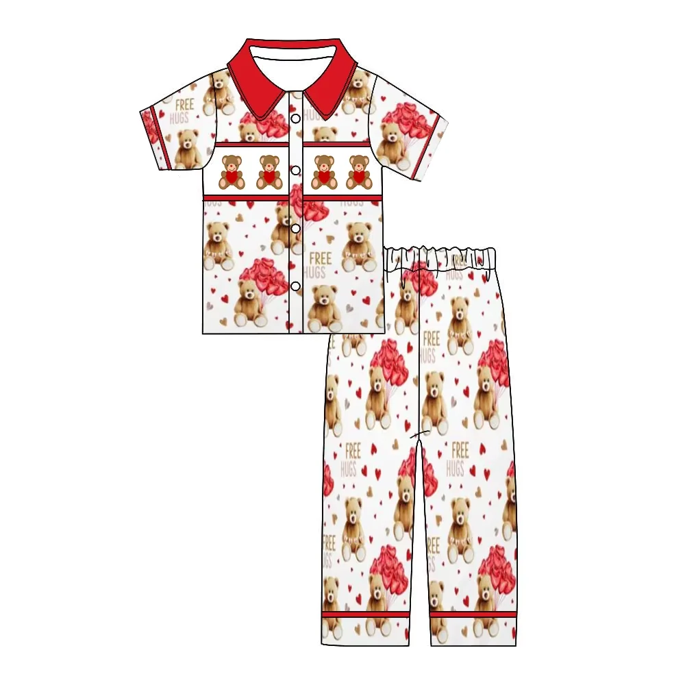 مجموعة ملابس بوتيك كيدز لعيد الحب مطبوعة على شكل سموك Pjs للأطفال الصغار على شكل فراولة مجموعة ملابس كرتونية للأولاد #5