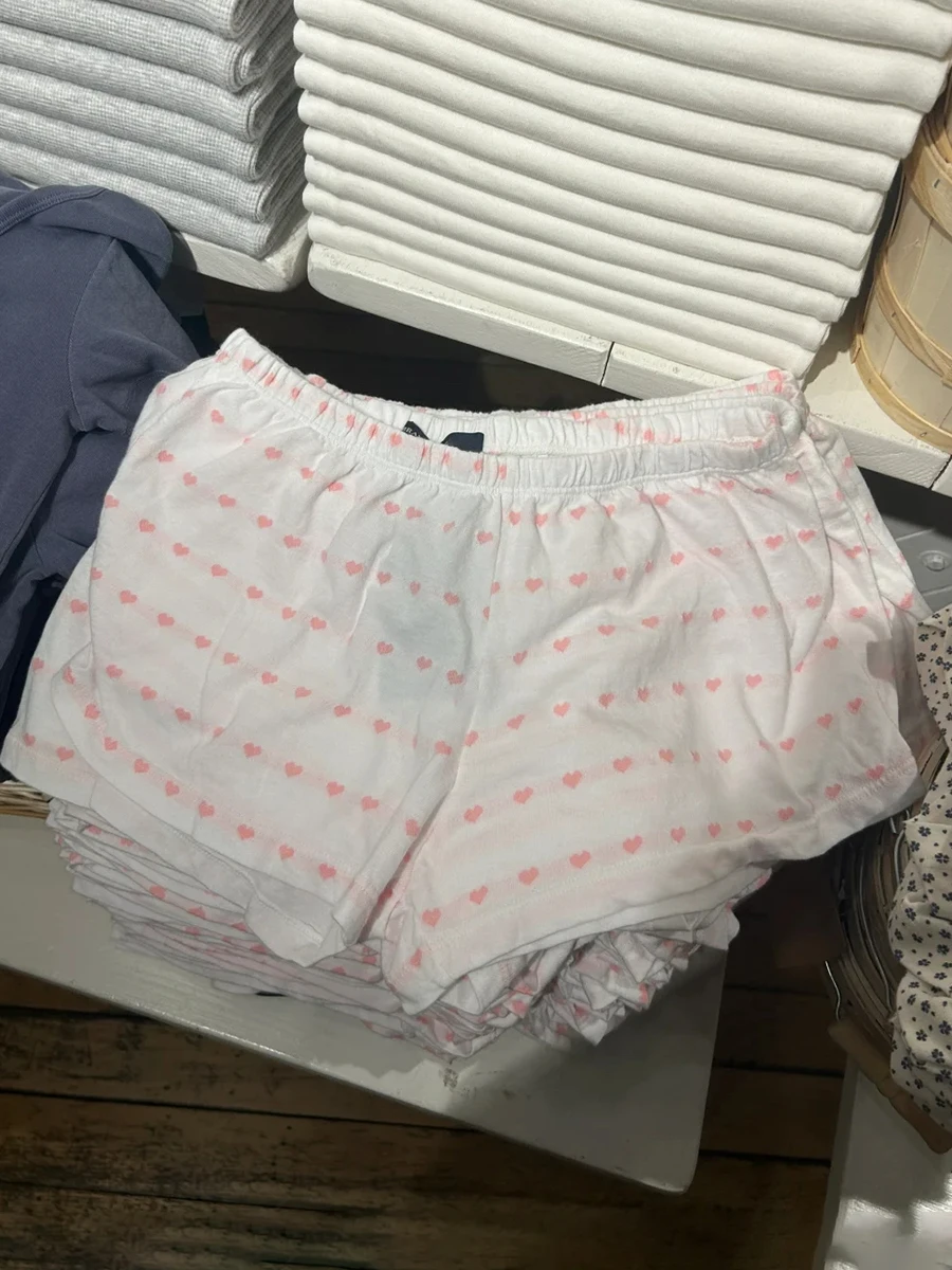 Pantaloncini a righe con stampa a cuore rosa Pantaloni corti in cotone elastico a vita alta da donna Estate Dolce Casual Casa Pantaloncini dolci Intimo Nuovo