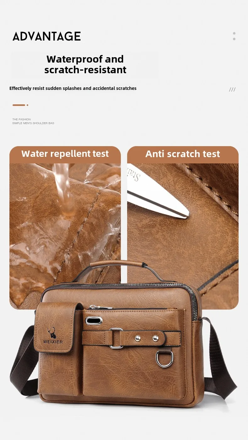 Brand Men's Crossbody Bag Waterproof, Durable, New Business Handheld Men's Solid Color Single Shoulder Crossbody Bag