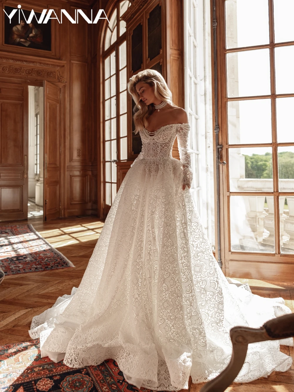 

Charming Pearls Lace Appliques Wedding Dress Sweetheart Neck Off Shoulder Bridal Gown Customized Graceful Dresses For Bride