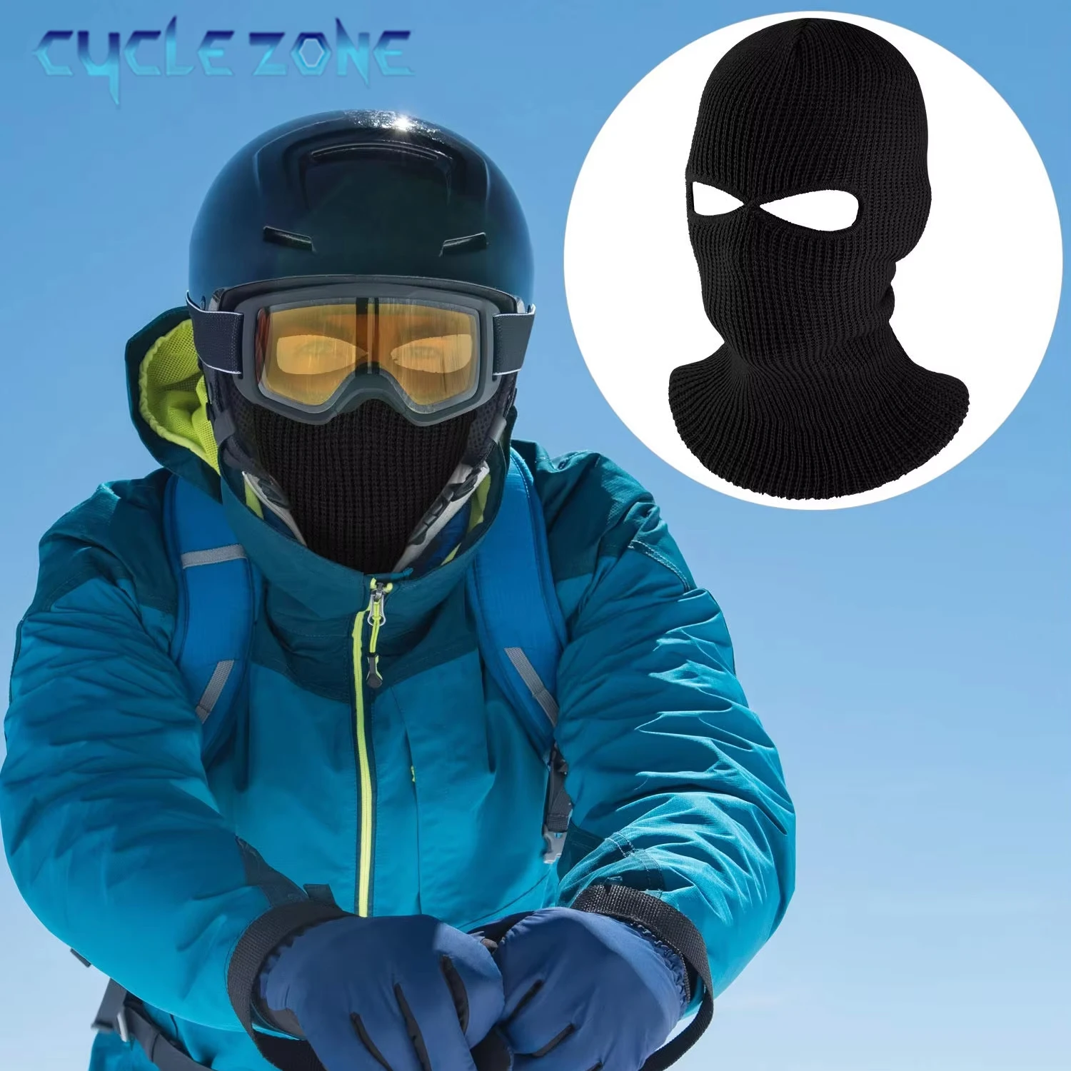 2 Hole Knitted Ski Face Mask Full Face Hood Scarf Winter Balaclava Warm Cap Motorcycle Windproof Riding Mask Outdoor Activities