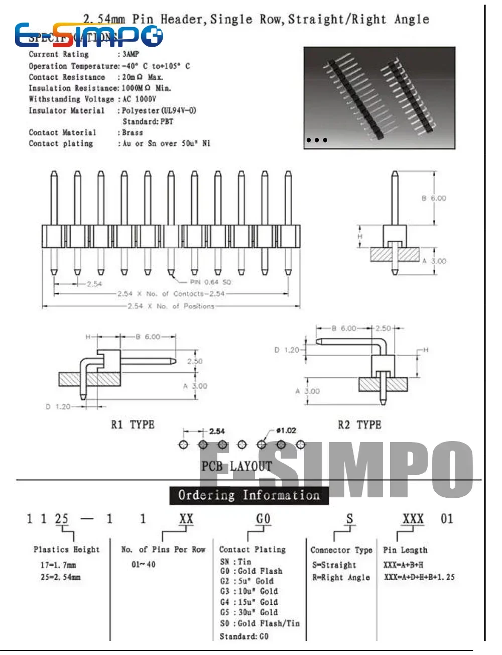 10pcs 2.54mm Pin 1X40P R1 R2 Right Angle SMD SMT Board Spacer Single Row Gold PCB Male Berg Strip Pin Header Connector