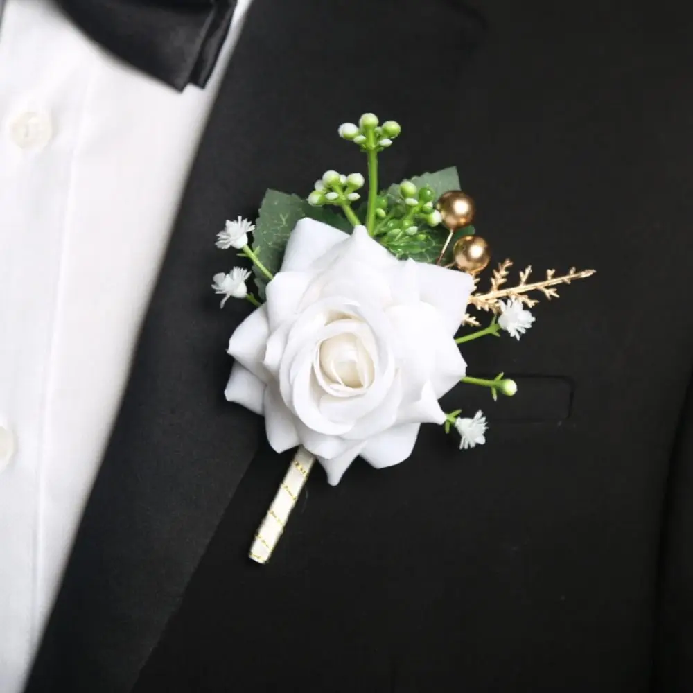 Boutonnière Rose Simple pour Marié, Corsage Trempé, Fleur Artificielle Délicate, Accessoires de Mariage, Romantique, Mode