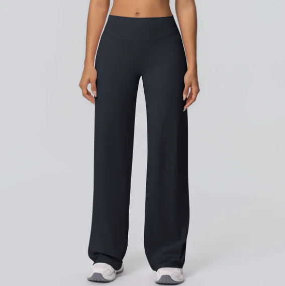 New Cross-border Double-Faced Fluffy Solid High-Waisted Loose Breathable Yoga Wide Leg Trousers Running Fitness Yoga Flare Pants