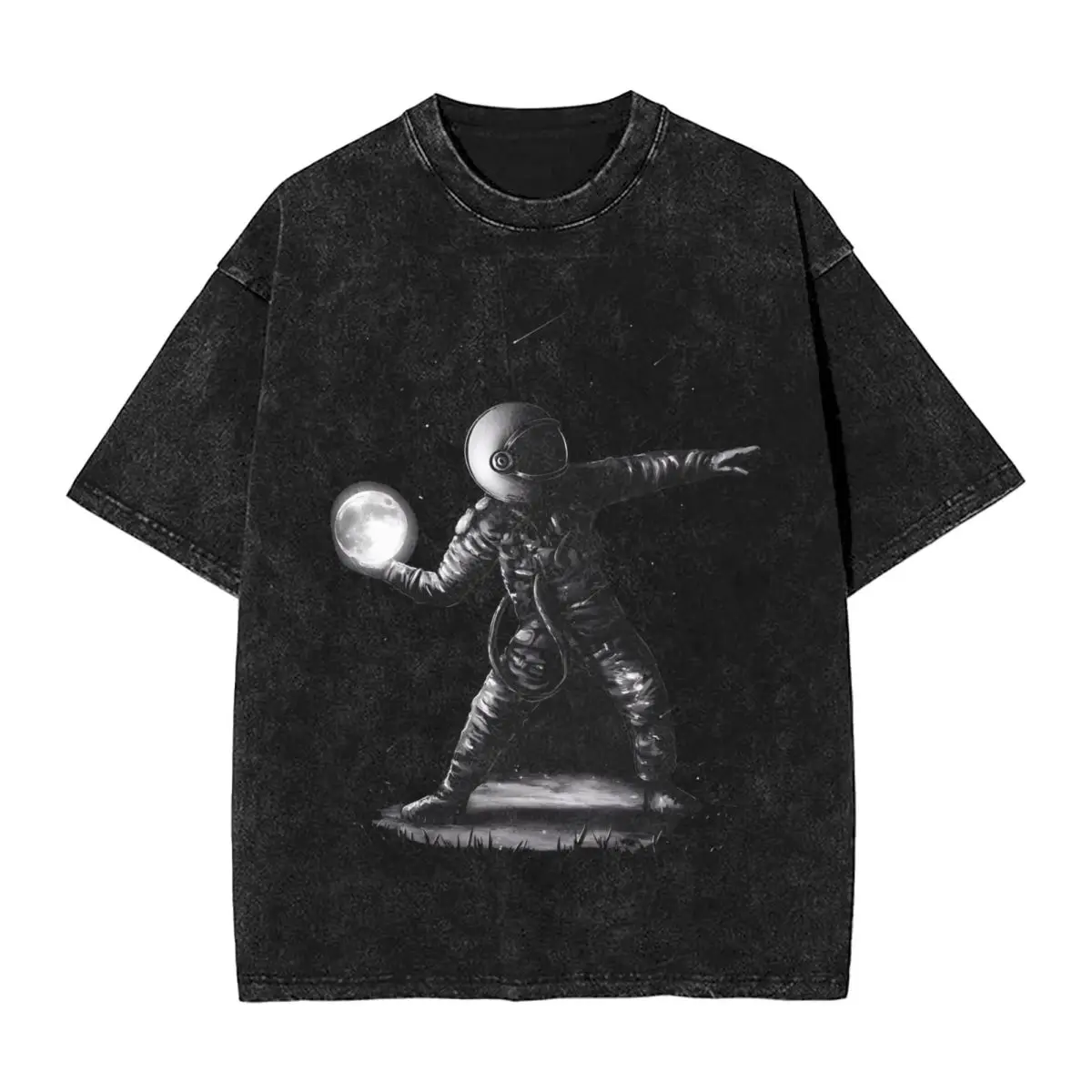 Astronauts Cherish The Lunar Environment Moon Funny Graphic Print T-Shirt Woman Men Retro Washed O-neck Cotton Summer New Tee