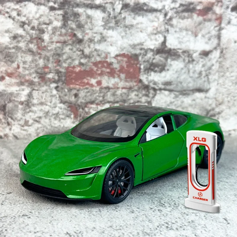 Tesla Roadster Alloy Sport Car Model, brinquedo Diecast Metal, Toy Concept Racing Car, luz e som de simulação, presentes infantis, 1:24