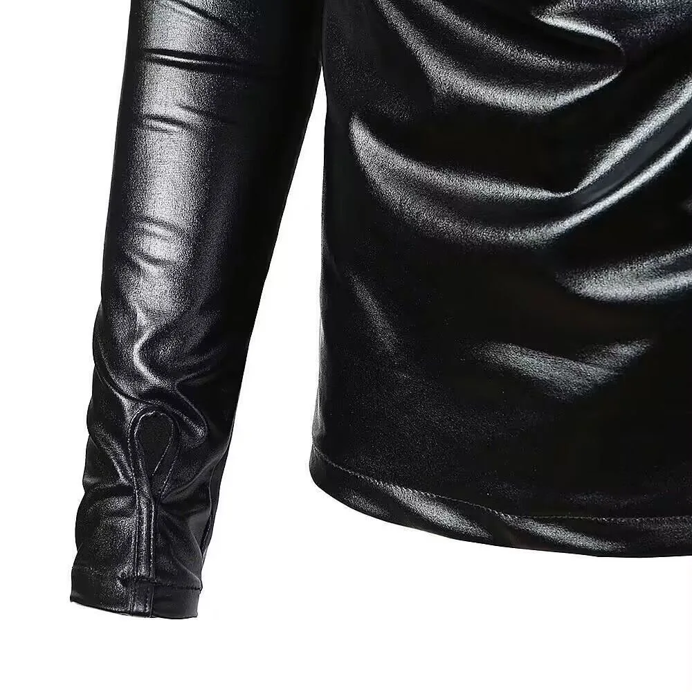 ARENS Men`s Hip Hop Fake Faux Leather Hair Stylist fashion Long Sleeve Turtle Neck Hipster Hiphop Street Style Hoodies For Male