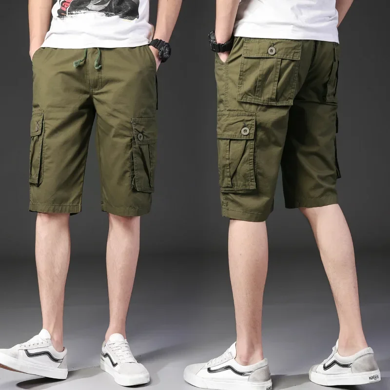 

Summer Men's Straight Multi-pocket Beach Shorts Male Outdoor Riding Climbing Fishing Loose Breathable Cotton Cargo Short Trouser