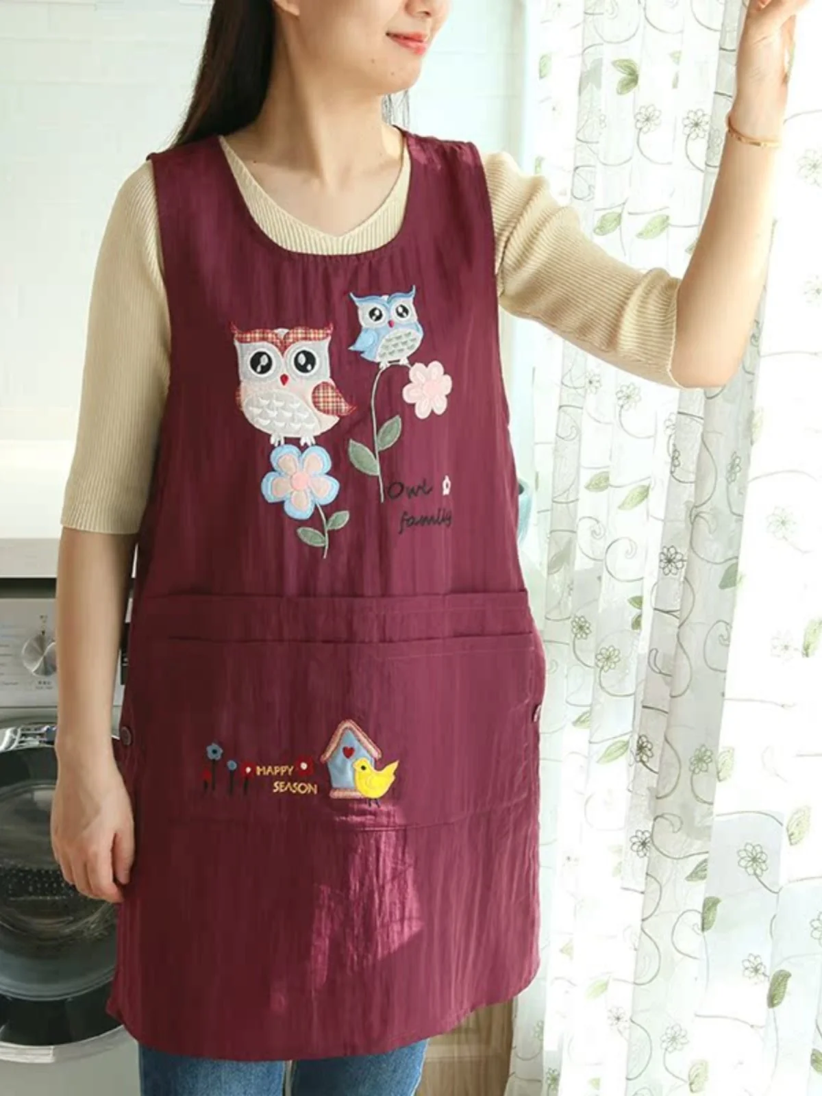 

Моющийся корейский фартук с милым мультяшным рисунком, водонепроницаемый маслостойкий кухонный спецодежда, фартук для выпечки с цветами