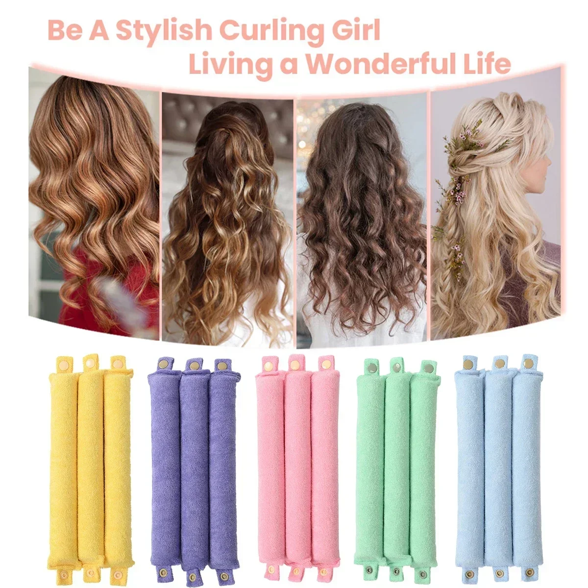 Heatless Hair Curlers Curling Rod Headband No Heat Hair Rollers with Hook Sleeping Lazy Curls Soft Flexi Rods Hair Styling Tools