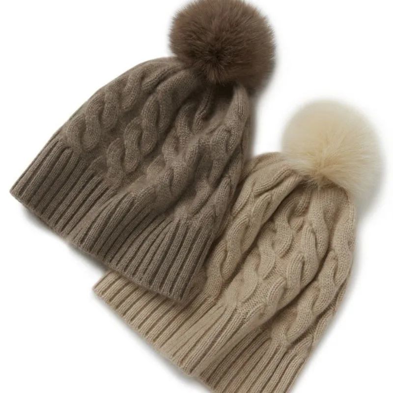 Thickened Knitted Beanie with Detachable Pom Pom Handwoven Warm Ear Flap Hat Japanese Style Autumn Winter Core Spun Yarn Cap