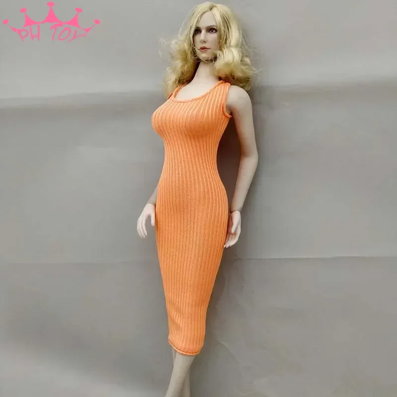 1/6 Scale Orange Sexy Elastic Dress Fashion Slim Fit Skirt Summer Dress Model for 12in Action Figure Toys Accessory