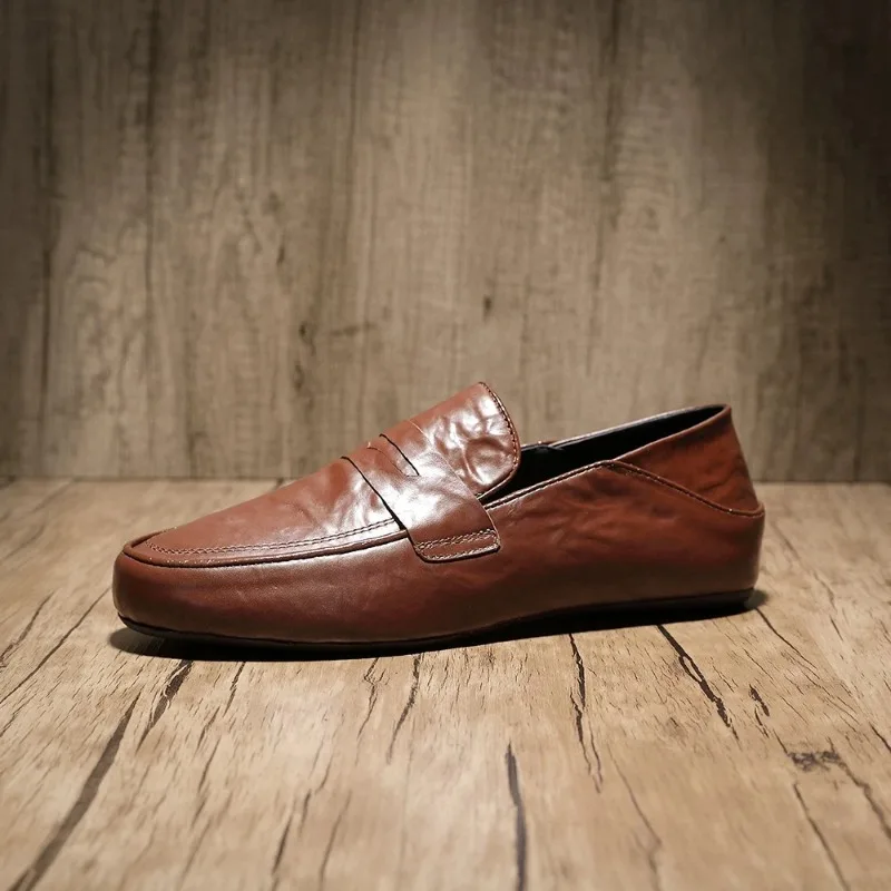 

Cow Leather Men's Shoes Cowhide Loafers Fashion Casual Slip on Designer High Quality Work Leather Shoes Male Genuine Leather