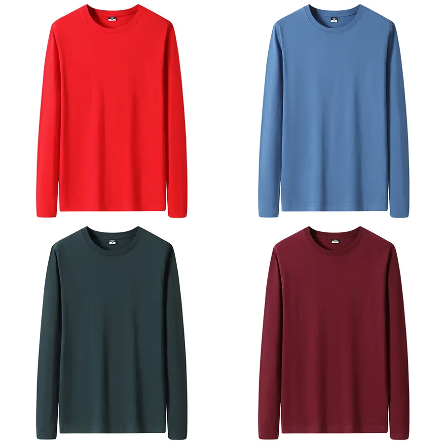 Cotton T Shirts Men Long Fashion 2026 O-Neck Slim Male Casual Autumn Solid Color Tee Shirt 12 Colors Plus Size M-6XL Wholesale
