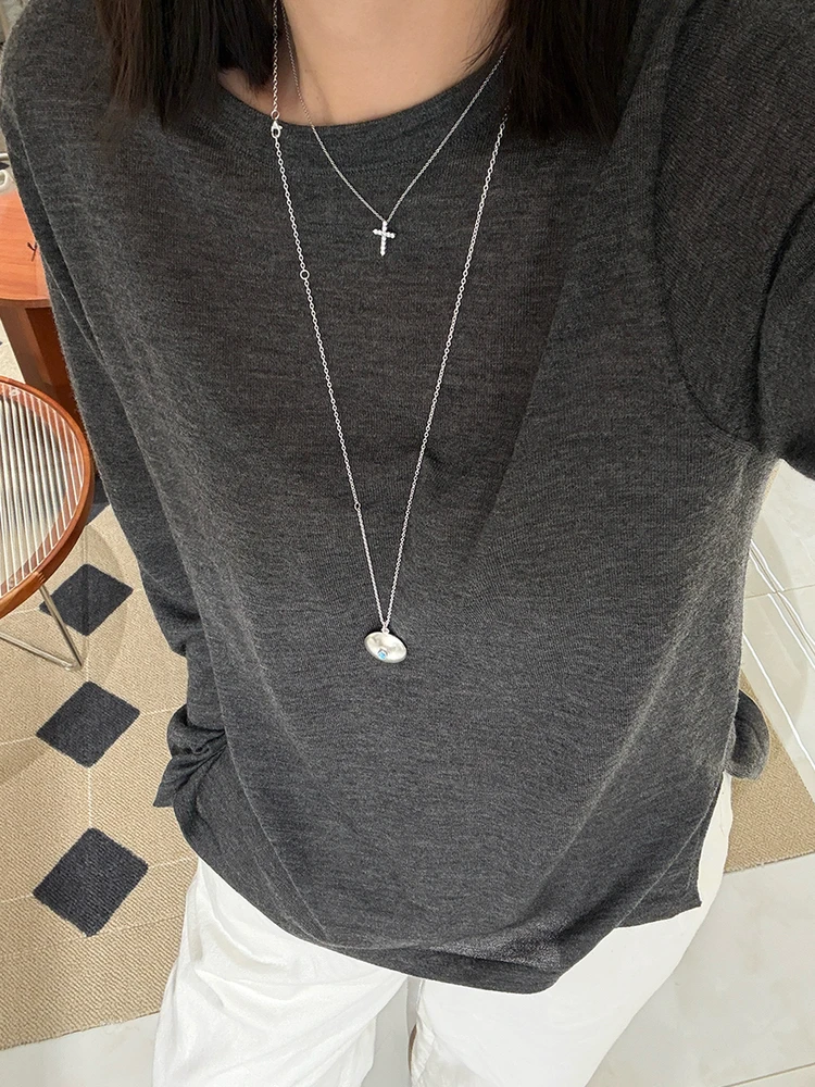 

LUNAIF Ultrine Легкий и удобный базовый слой Camere с боковым разрезом, мягкий, с длинными рукавами, круглым вырезом, внутренняя одежда для женщин